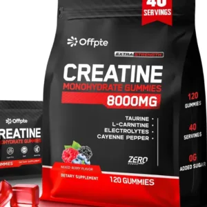 Creatine Monohydrate Gummies for Men & Women, Sugar-Free Vegan Chewable travel creatine packets(8g Per Packet) with Taurine for Muscle, Energy, Focus Support, Pre Workout Nutrition Supplements,120 Ct