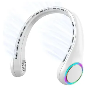 Portable Neck Fan, Personal Fan with 4000mAh Battery, Rechargeable Neck Fan with 3 Speeds and 64 Cool Lights, Birthday Gifts for Men Women Mom Dad, Hands Free Cooling fan for Summer(White)
